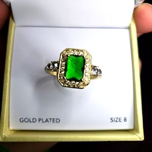 Macy's Charter Club Gold Plated Emerald Square Ring. Size 8.